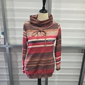 Striped Cowl Neck Sweater - Multicolor Size Small